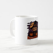 Halloween Cats Pumpkins Schwarze Hintergrund Illus Kaffeetasse (Vorderseite Links)