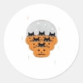 Halloween Cats Pumpkins Schwarze Hintergrund Illus Runder Aufkleber (Vorderseite)