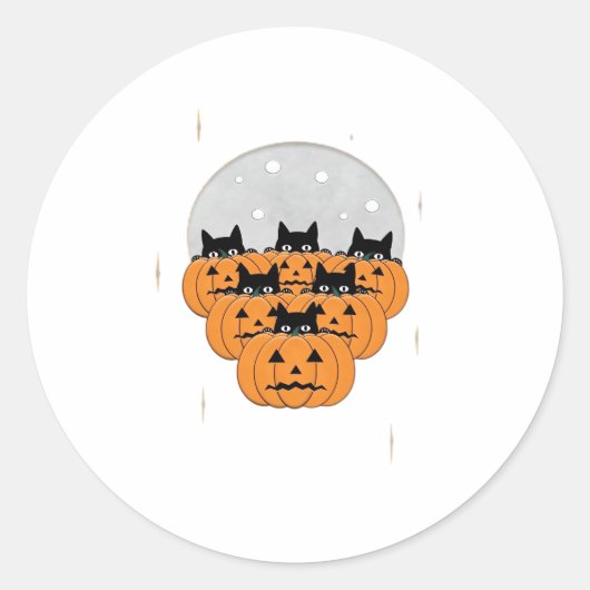 Halloween Cats Pumpkins Schwarze Hintergrund Illus Runder Aufkleber (Vorderseite)