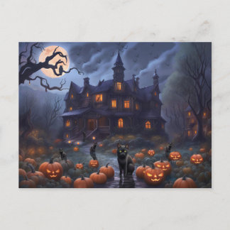 Halloween Cats Pumpkins Spuk House Feiertagspostkarte