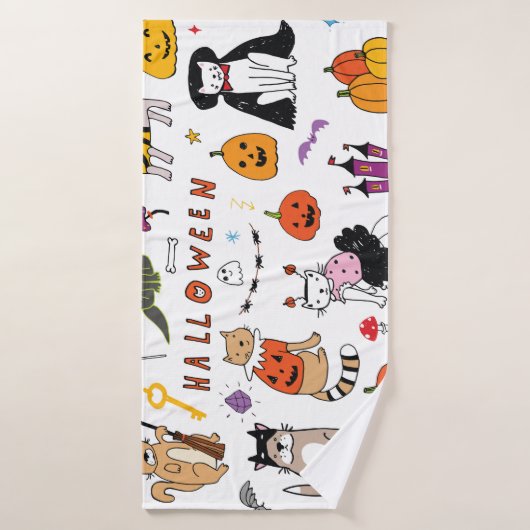 Halloween Cats Vintag Line Muster Badehandtuch (Badehandtuch)