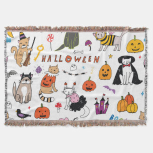 Halloween Cats Vintag Line Muster Decke