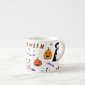 Halloween Cats Vintag Line Muster Espressotasse (Vorderseite Rechts)
