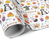 Halloween Cats Vintag Line Muster Geschenkpapier (Rolleneckpunkt)