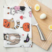 Halloween Cats Vintag Line Muster Geschirrtuch (Viertel Falte)