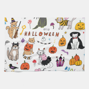 Halloween Cats Vintag Line Muster Geschirrtuch