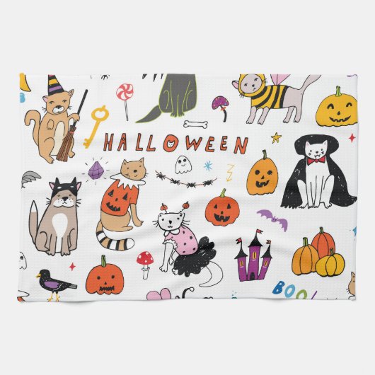 Halloween Cats Vintag Line Muster Geschirrtuch (Horizontal)