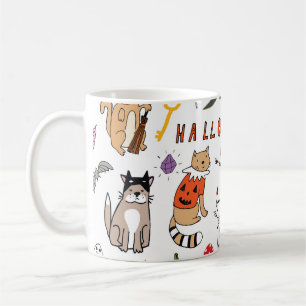 Halloween Cats Vintag Line Muster Kaffeetasse