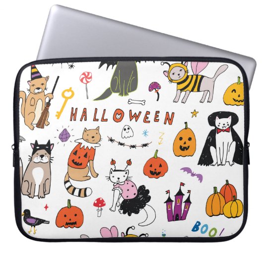 Halloween Cats Vintag Line Muster Laptopschutzhülle (Vorderseite)