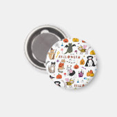 Halloween Cats Vintag Line Muster Magnet (Vorderseite/Rückseite)