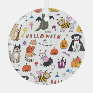 Halloween Cats Vintag Line Muster Ornament Aus Glas
