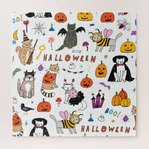 Halloween Cats Vintag Line Muster Puzzle