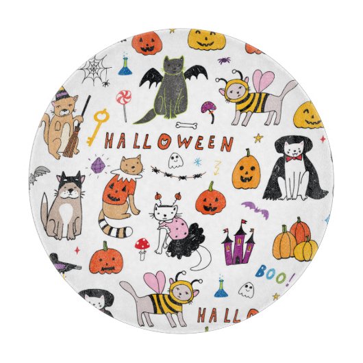 Halloween Cats Vintag Line Muster Schneidebrett (Vorderseite)