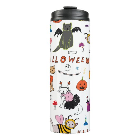 Halloween Cats Vintag Line Muster Thermosbecher (Vorderseite)