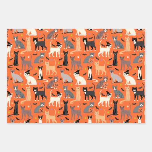 Halloween Cats Wrapping Paper Sheets Geschenkpapier Set (Vorderseite)