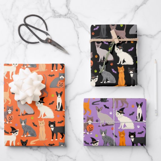 Halloween Cats Wrapping Paper Sheets Geschenkpapier Set (Vorderseite)