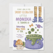 Halloween Cauldron Lila Hexe Geburtstag Einladung (Vorderseite)