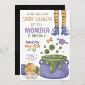 Halloween Cauldron Lila Hexe Geburtstag Einladung (Vorne/Hinten)