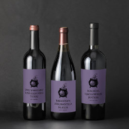 Halloween Cauldron lustiger lila Trieb Weinetikett