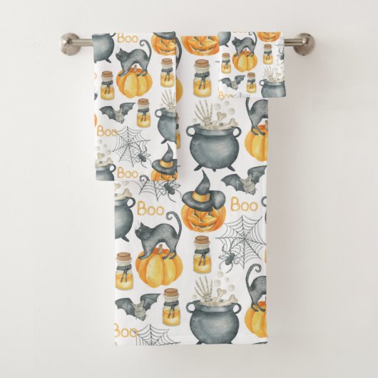 Halloween Cauldron und Cats Muster Badhandtuch Set (Insitu)