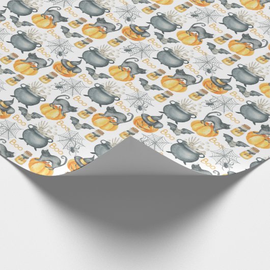 Halloween Cauldron und Cats Muster Geschenkpapier (Ecke)