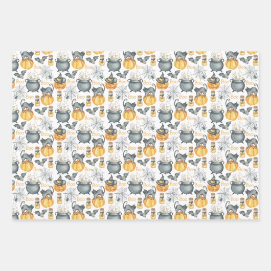 Halloween Cauldron und Cats Muster Geschenkpapier Set (Vorderseite 2)