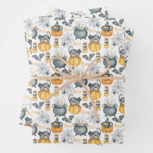 Halloween Cauldron und Cats Muster Geschenkpapier Set