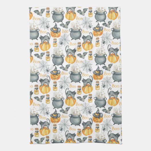 Halloween Cauldron und Cats Muster Geschirrtuch (Vertikal)