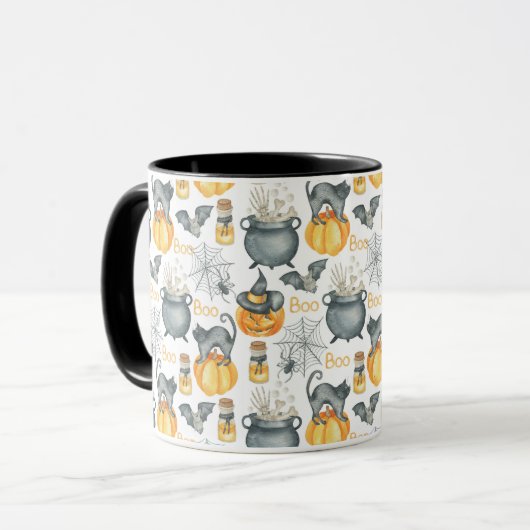 Halloween Cauldron und Cats Muster Tasse (Vorderseite Links)