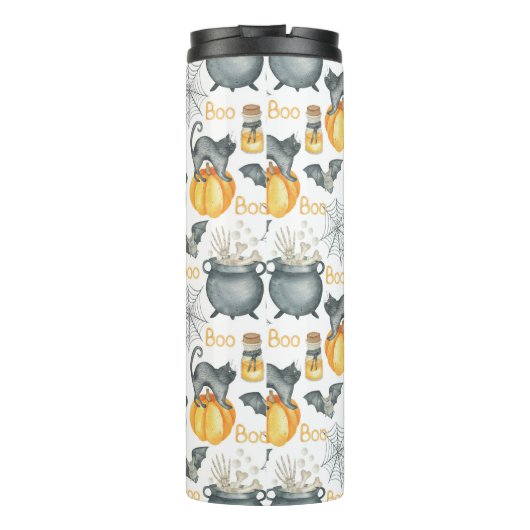 Halloween Cauldron und Cats Muster Thermosbecher (Rückseite)