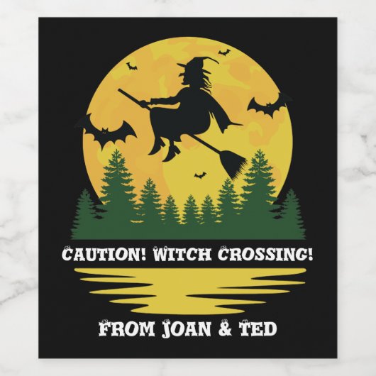 Halloween Caution Witch Crossing Flying Broomstick Weinetikett (Einzelnes Label)