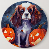 Halloween Cavalier King Charles Spaniel Kürbisse Button (Vorderseite)