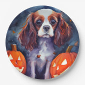 Halloween Cavalier King Charles Spaniel Kürbisse Pappteller (Vorderseite)
