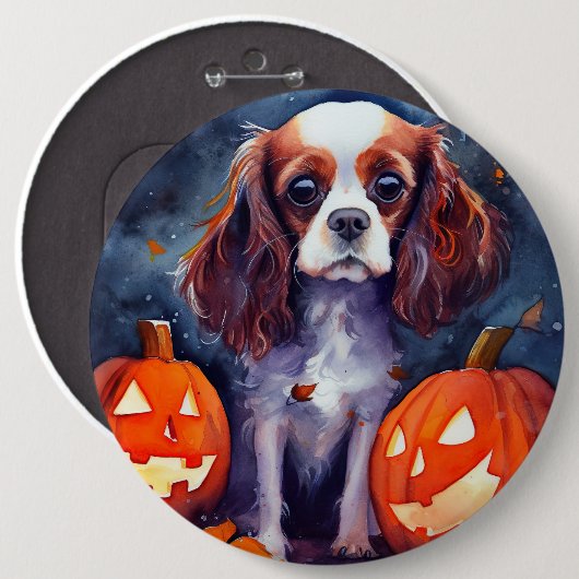 Halloween Cavalier King Charles Spaniel Pumpkins Button (Vorne & Hinten)