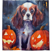 Halloween Cavalier King Charles Spaniel Pumpkins Duschvorhang (Vorderseite)
