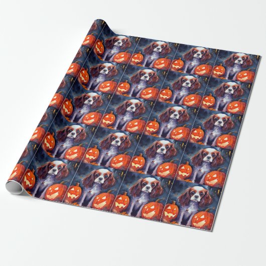 Halloween Cavalier King Charles Spaniel Pumpkins Geschenkpapier (Ungerollt)
