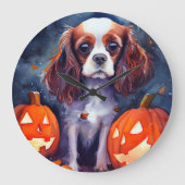 Halloween Cavalier King Charles Spaniel Pumpkins Große Wanduhr (Vorderseite)