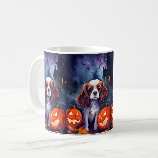 Halloween Cavalier King Charles Spaniel Pumpkins Kaffeetasse (Vorderseite Links)