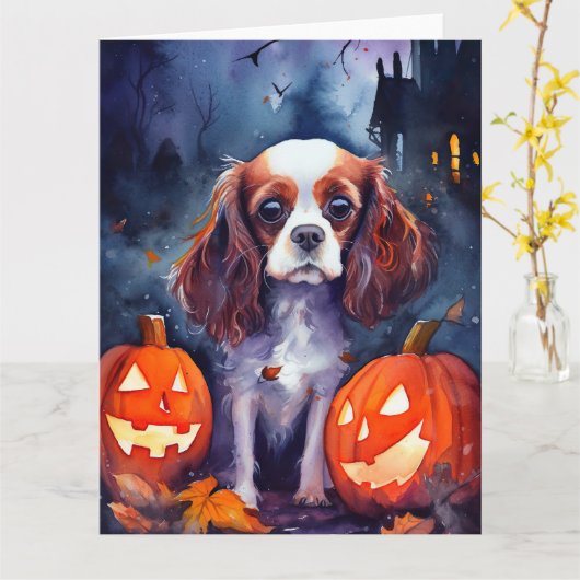 Halloween Cavalier King Charles Spaniel Pumpkins Karte (Gelbe Blume)