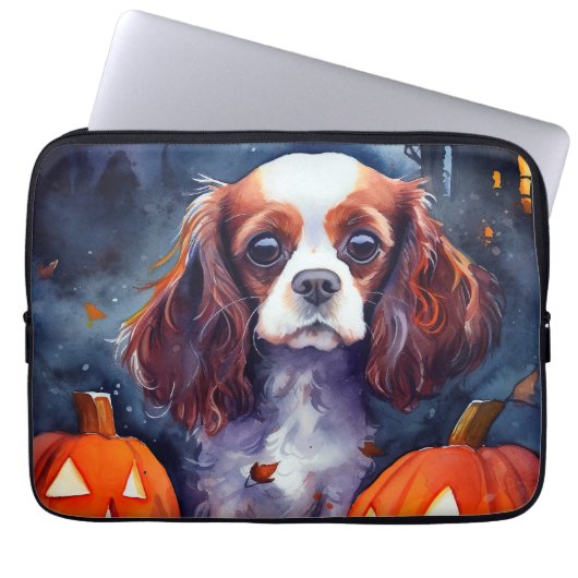 Halloween Cavalier King Charles Spaniel Pumpkins Laptopschutzhülle (Vorderseite)