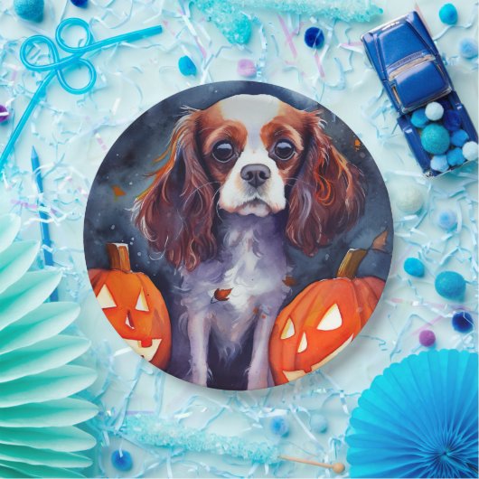 Halloween Cavalier King Charles Spaniel Pumpkins Pappteller (Party)