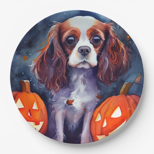 Halloween Cavalier King Charles Spaniel Pumpkins Pappteller (Vorderseite)