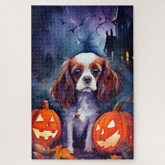 Halloween Cavalier King Charles Spaniel Pumpkins Puzzle (Vertikal)