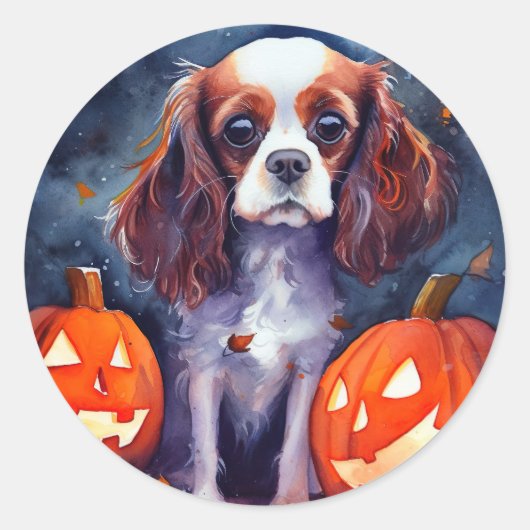 Halloween Cavalier King Charles Spaniel Pumpkins Runder Aufkleber (Vorderseite)