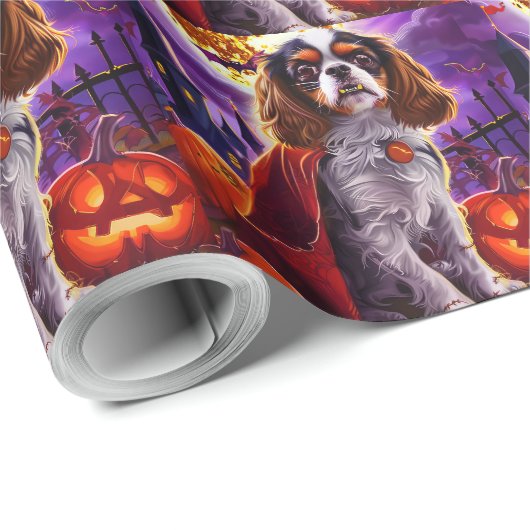 Halloween Cavalier King Vampire Pumpkins Beängstig Geschenkpapier (Rolleneckpunkt)
