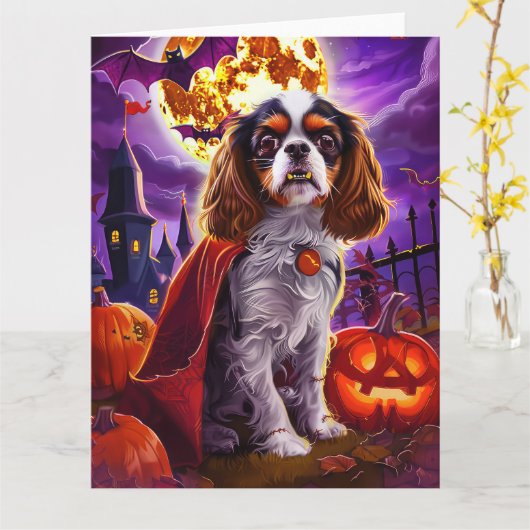 Halloween Cavalier King Vampire Pumpkins Beängstig Karte (Gelbe Blume)