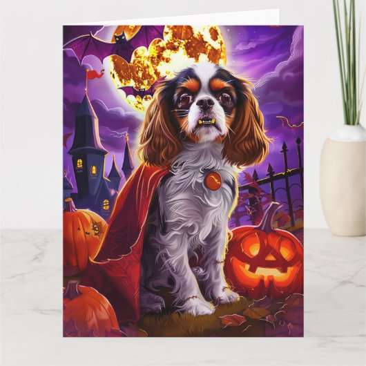 Halloween Cavalier King Vampire Pumpkins Beängstig Karte (Vorderseite)
