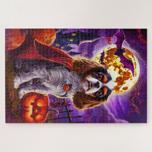 Halloween Cavalier King Vampire Pumpkins Beängstig Puzzle (Horizontal)