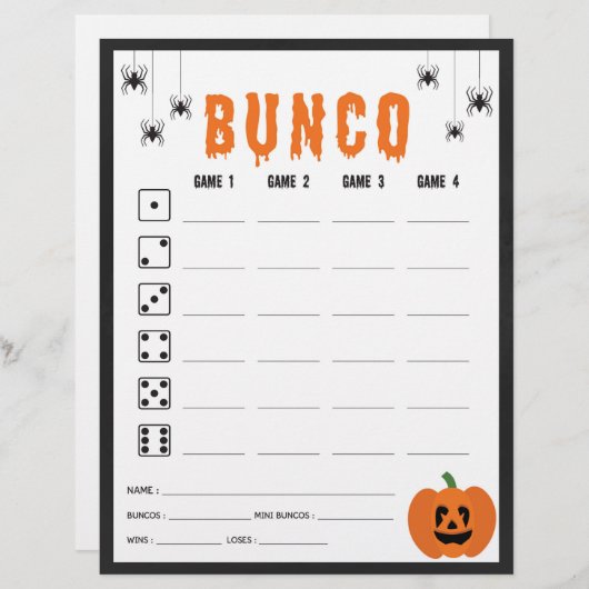 Halloween Celebration Bunco Game Score Card (Vorne/Hinten)