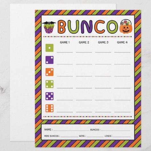 Halloween Celebration Bunco Game Score Card (Vorne/Hinten)